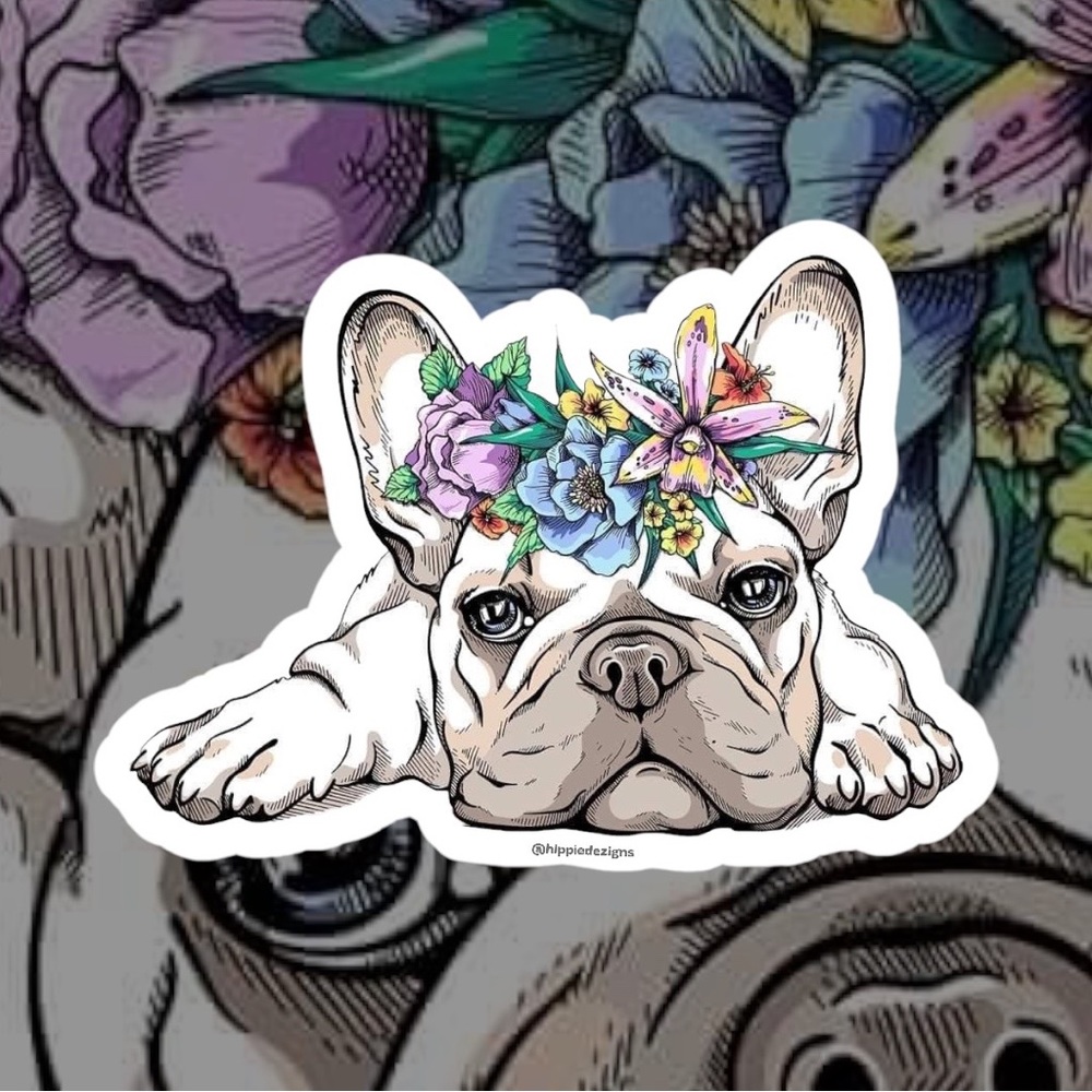 French Bull Dog Floral Sticker 3 Pack